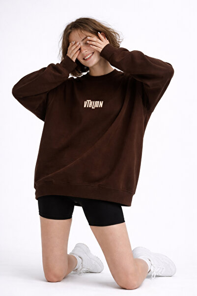 Vatkalimon oversized Φούτερ με λαιμόκοψη με φόρμα ποδηλάτου Basic μονόχρωμο χ...