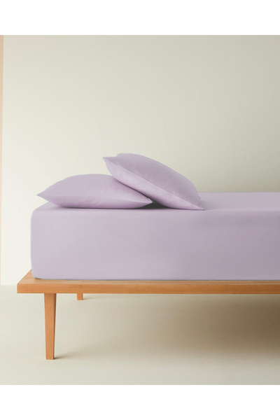 English Home Plain Pamuk Tek Kişilik Lastikli Çarşaf Takımı 100x200 cm Lavanta