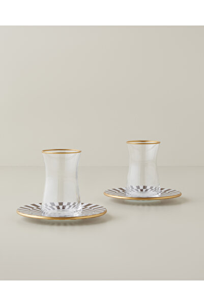 English Home Emberly Cam 4 Parça 2 Kişilik Çay Seti 165 ml Kahverengi-Gold