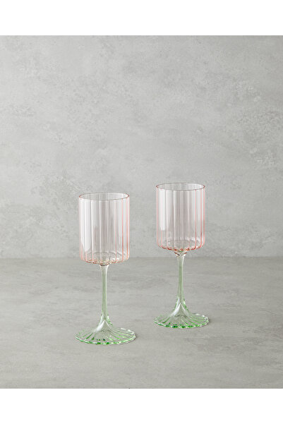 English Home Glimmer Cam 2'li Kadeh 250 ml Pembe - Yeşil