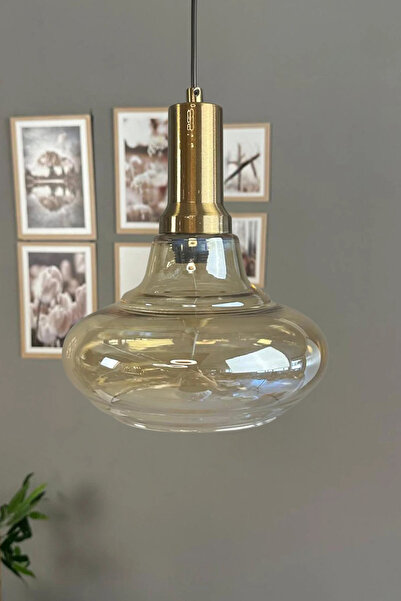 Bamyum Lumsa Cam Bal Rengi Tekli Avize Eskitme Fener Başlık Retro Sarkıt Lamb...