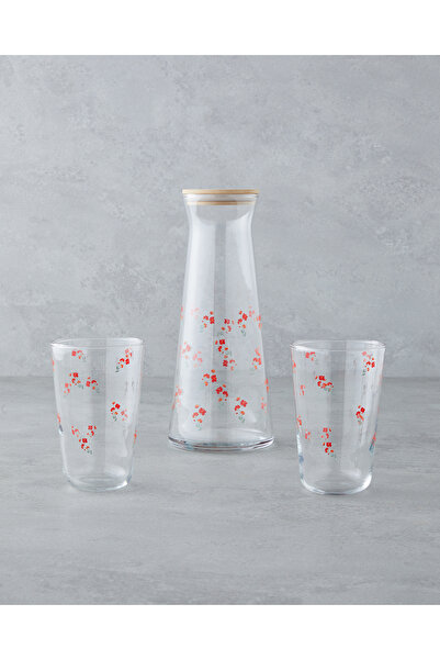 English Home Bloom Cam 3 Parça Su Takımı 1150 Ml + 400 Ml Kırmızı