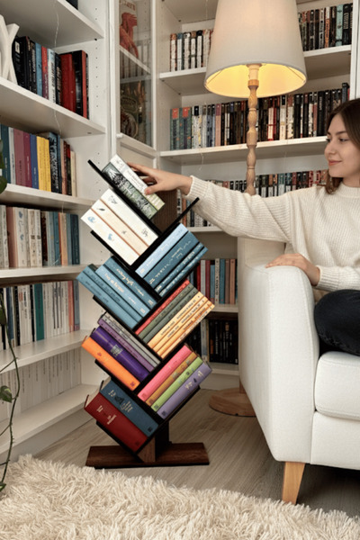 Vigo Wood Geometrik 8 Raflı Ağaç Kitaplık Dekoratif Raf