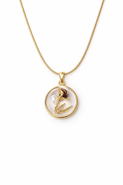 Leo'Stone خمر وردة حمراء عزر 3D اللوحة تصميم المرأة الصلب قلادة