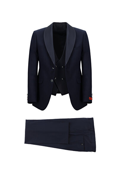 Kiğılı 7 Drop Slim Fit Dar Kesim Şal Yaka Yelekli Smokin & Damatlık