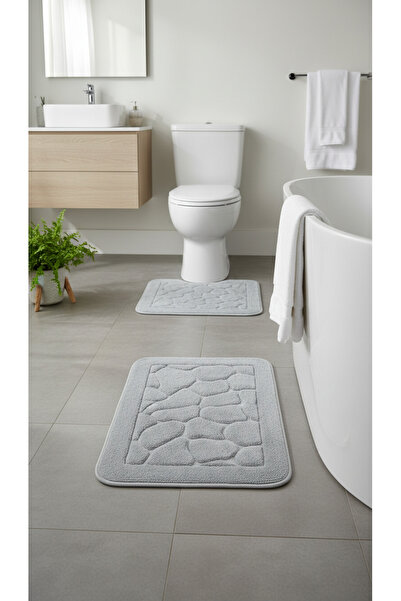 Tropikhome Mera Kaymaz Taban 2lı Pamuklu Banyo Paspası Yıkanabilir 60x100 50x...