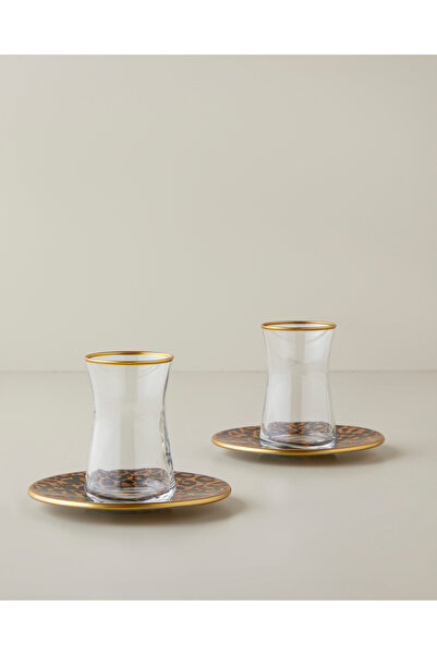 English Home Noctara Cam 4 Parça 2 Kişilik Çay Seti 165 ml Kahverengi-Gold