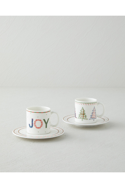 English Home Wishful Bone Porcelain 4 Piece Coffee Cup Set for 2 People 90 ml...