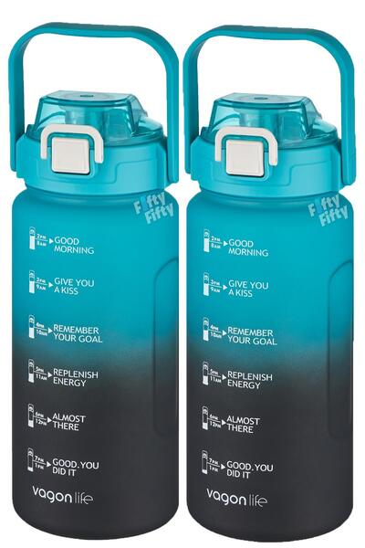Vagonlife 2'li Ekonomik Motivasyon Matara Seti 1500 ml Büyük Boy 4 Farklı Ren...