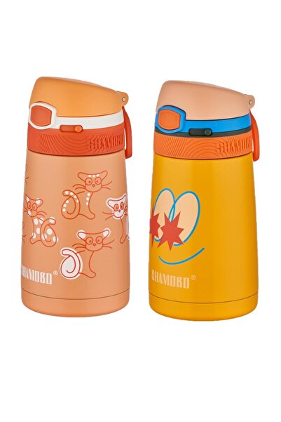 Shamobo طقم من 2 ترمس فولاذي مع شفاطة 350 مل - عزل حراري لمدة 6 ساعات-