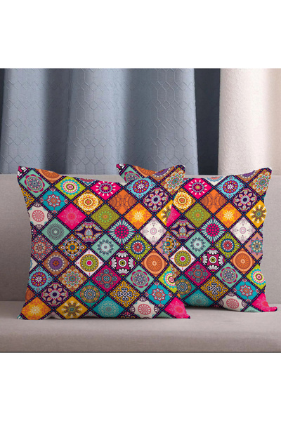 Alkan Homes 2 Li Kombin Etnik Desen Dijital Baskılı Kırlent Kılıfı