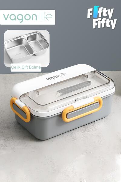 Vagonlife Tek Kat Çift Bölme Bento Lunch Box Ofis-Okul İçin Yeni Nesil Sefer ...