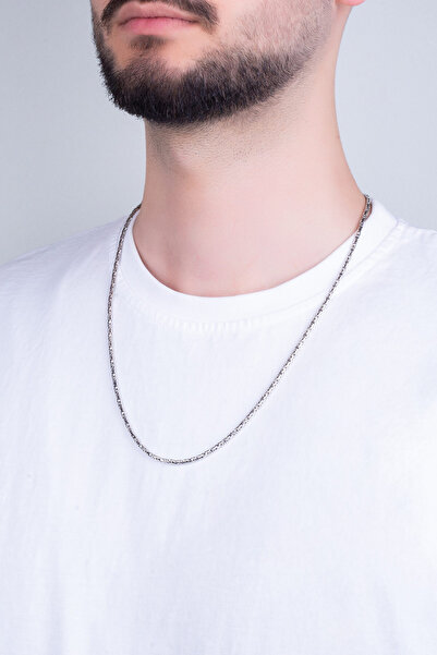 So CHIC... Etnik Desenli 60 Cm Gümüş Erkek Kral Zincir Kolye