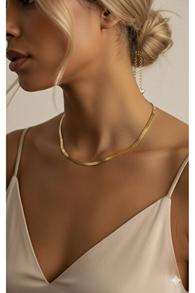 İNN JEWELLERY Altın Kaplama Yassı Model Gold Çelik Kolye