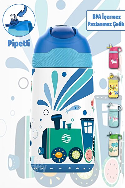 Vagonlife Çocuk 350 ML Pipetli Çelik Matara Paslanmaz Çelik Termos 5 Farklı R...
