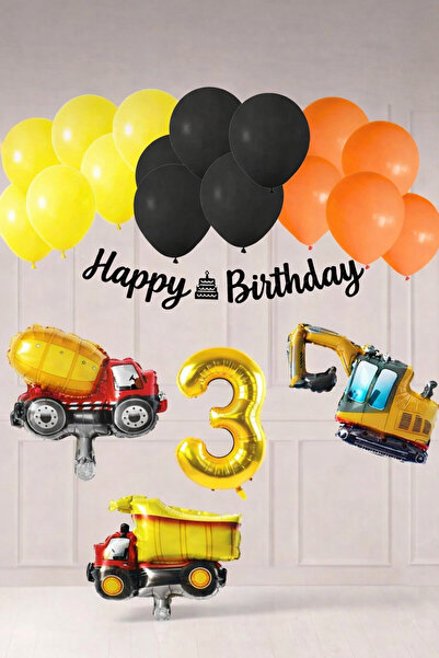 Azebu 3 Yaş İnşaat Konsept Doğum Günü Balon Seti İnşaat Araçları Tema Balon Z...