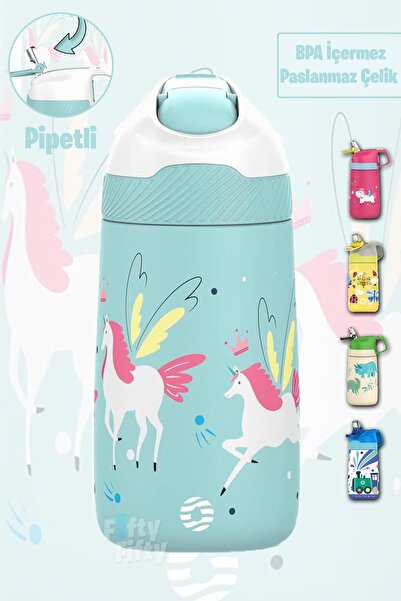 Vagonlife Çocuk 350 ML Pipetli Çelik Matara Paslanmaz Çelik Termos 5 Farklı R...