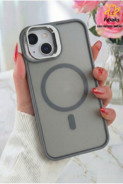 Fibaks iPhone 15 Kılıf Standlı Mat Magsafe Metal Tuşlu Kamera Lens Hediyeli W...