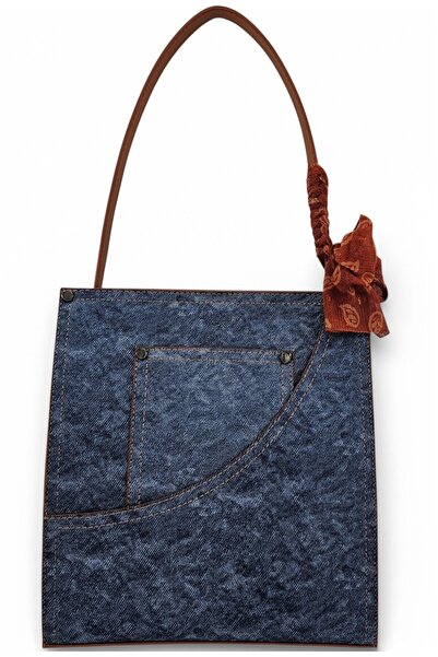 Evident Taba Garni Pocket Detailed Scarf Denim Look Faux Leather Women's Shou...