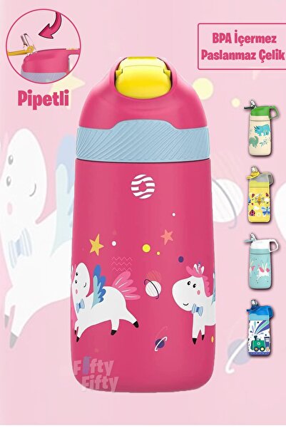 Vagonlife Çocuk 350 ML Pipetli Çelik Matara Paslanmaz Çelik Termos 5 Farklı R...