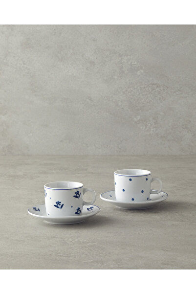 English Home طقم فناجين قهوة بورسلين 4 قطع لشخصين باللون الأزرق الداكن من فلا...