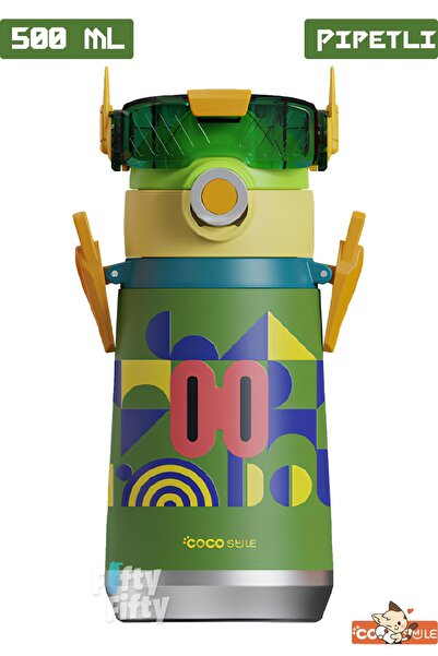 Vagonlife CocoSmile ترمس فولاذي خاص سعة 500 مل مع شفاطة - مع حزام للرقبة - 4 ...