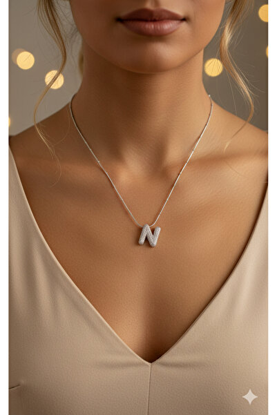 İNN JEWELLERY Kararmaz Çelik Zirkon Taşlı Balon Kolye-Gümüş Renk