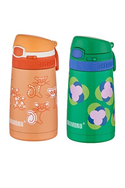 Shamobo Set of 2 Steel Thermos with Straw 350ml -6 Hours Heat Insulation-