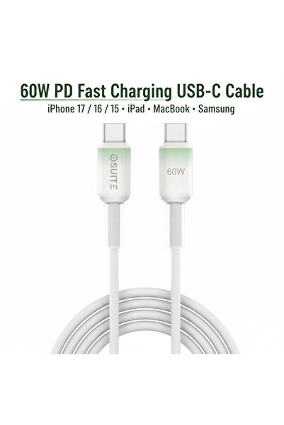 iOsuite كابل شفاف متدرج من مادة PVC (USB-C) إلى (USB-C) - 60 واط - 1.2 متر - ...