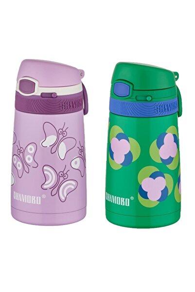 Shamobo طقم من 2 ترمس فولاذي مع شفاطة 350 مل - عزل حراري لمدة 6 ساعات-