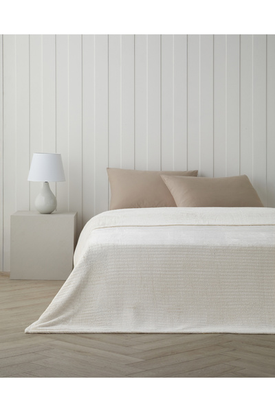 English Home Shiny Lines Floşlu Supersoft Tek Kişilik Battaniye 150x200 cm Krem