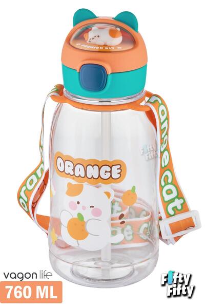 Vagonlife زجاجة ماء للأطفال بسعة 760 مل مع شفاط وحزام للرقبة وشكل حيوان ثلاثي...