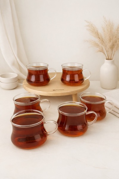 tutku home 6'lı Borosilikat Cam Çay Bardağı