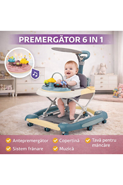 SMARTECH Premergător pentru bebeluși pliabil reglabil 6 în 1 cu tavă de joacă...