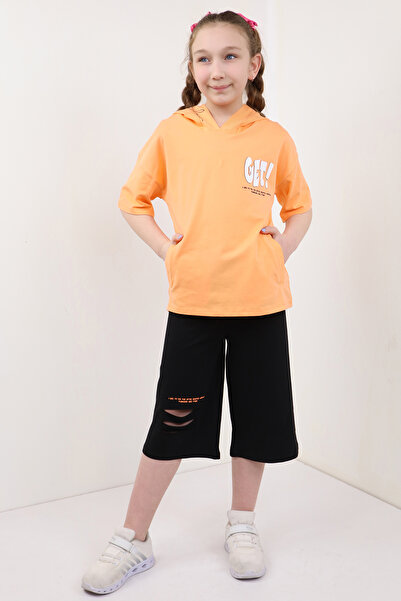 Toontoy طقم بناتي مكون من قطعتين: تي شيرت بطبعة وجيوب وقبعة وقبضة رأسية وشورت...