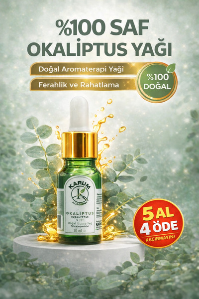 KARUM Okaliptus Uçucu Yağ %100 Saf ve Doğal Buhurdanlık Yağı Difüzör Yağı Cam...