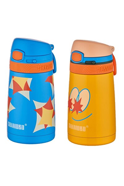 Shamobo طقم من 2 ترمس فولاذي مع شفاطة 350 مل - عزل حراري لمدة 6 ساعات-