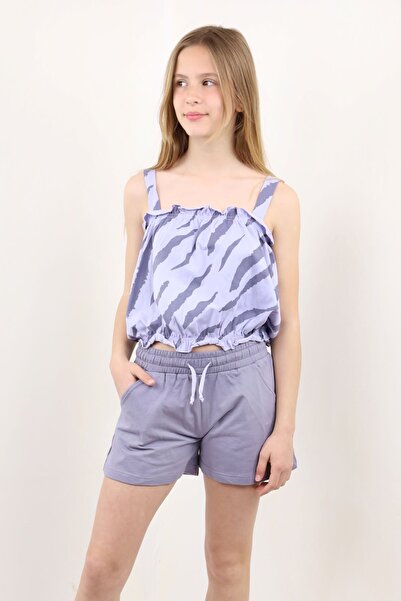 Toontoy Girl's 2-Piece Set Printed Strap Blouse & Pocket Shorts with Elastic ...