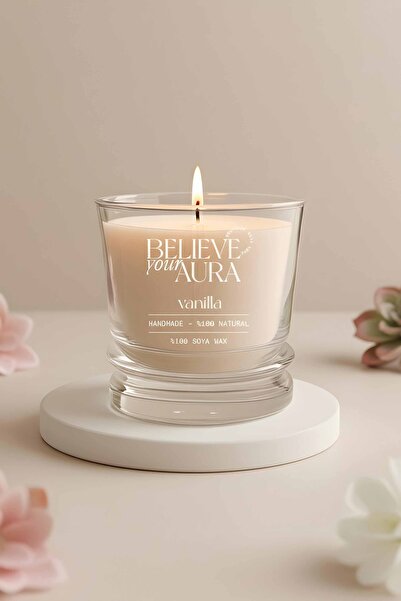 Believe Your Aura Vanilya Kokulu Bardak Mum - %100 Doğal Soya Mumu Bitkisel V...