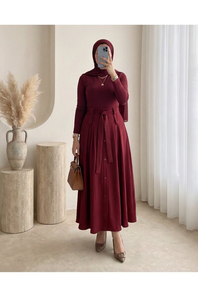 Modamorfo تنورة باراشوت بأزرار أمامية ورباطات - لون بورجوندي