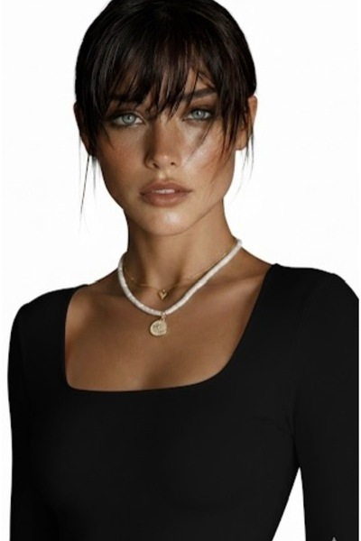 Be Best Γυναικείο μπλουζάκι με μαύρο τετράγωνο γιακά με κουμπωτά BE164