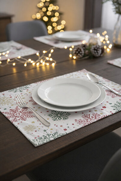 Rona Home Snowflake Patterned Stain Resistant Placemat 30X40 cm Set of 6 Chri...