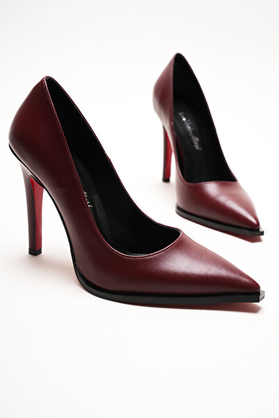 Ayakkabı Ateşi Бургундски кожени дамски обувки с висок ток и заострени върхов...