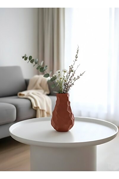 Venora Concept Kiremit Rengi Dekoratif Faset Desenli Vazo | 3D Baskı