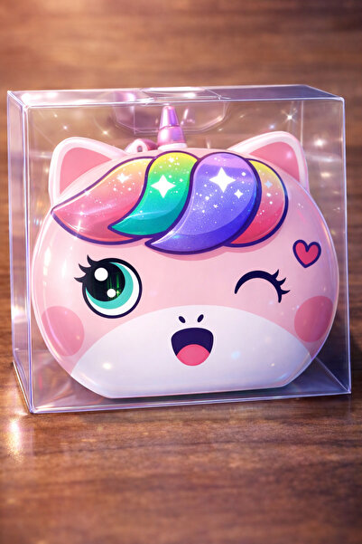 volera unicorn figürlü kilitli kumbara pembe - çocuklar için gökkuşağı desenl...