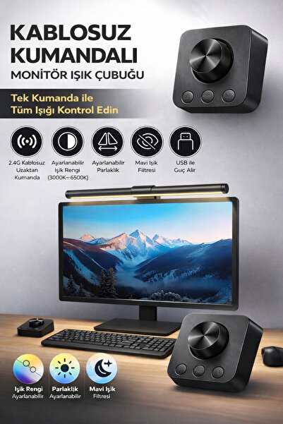 Soft Kare Monitör Üstü LED Masa Lambası Uzaktan Kumandalı Dokunmatik Koruyucu...