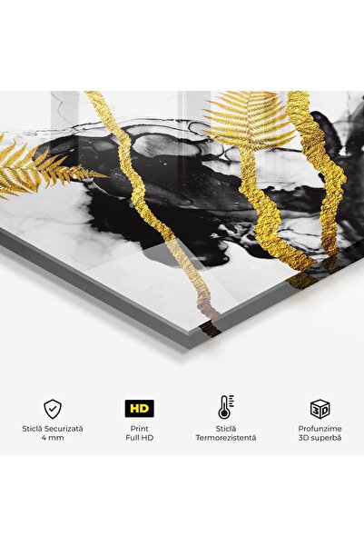 Arthub Panou Sticla Bucatarie, Protectie aragaz, Termorezistent, Flori, Abstract Golden Leaves