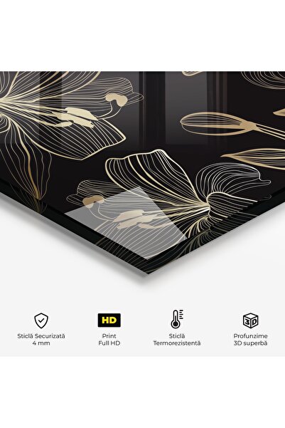 Arthub Panou Sticla Bucatarie, Protectie aragaz, Termorezistent, Flori, Gold Black Lily