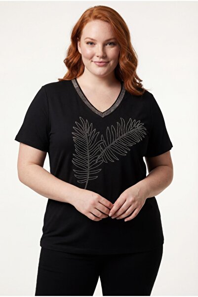 Ebsumu Γυναικεία μπλούζα με μοτίβο με πέτρα με στάμπα σε μαύρο-καφέ χρώμα