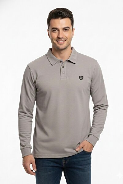 assef Tricou pentru bărbați, cu gât polo, din bumbac, cu mânecă lungă, cu cro...